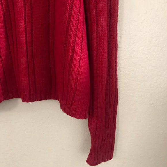 SOLD! 80s minimalist red cropped pullover turtleneck - Picture 3 of 4